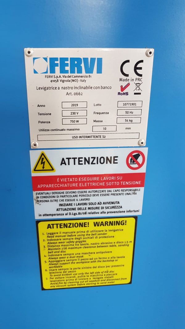 FERVI LEVIGATRICE A NASTRO INCLINABILE CON BANCO - SCHEDA308 - Usato