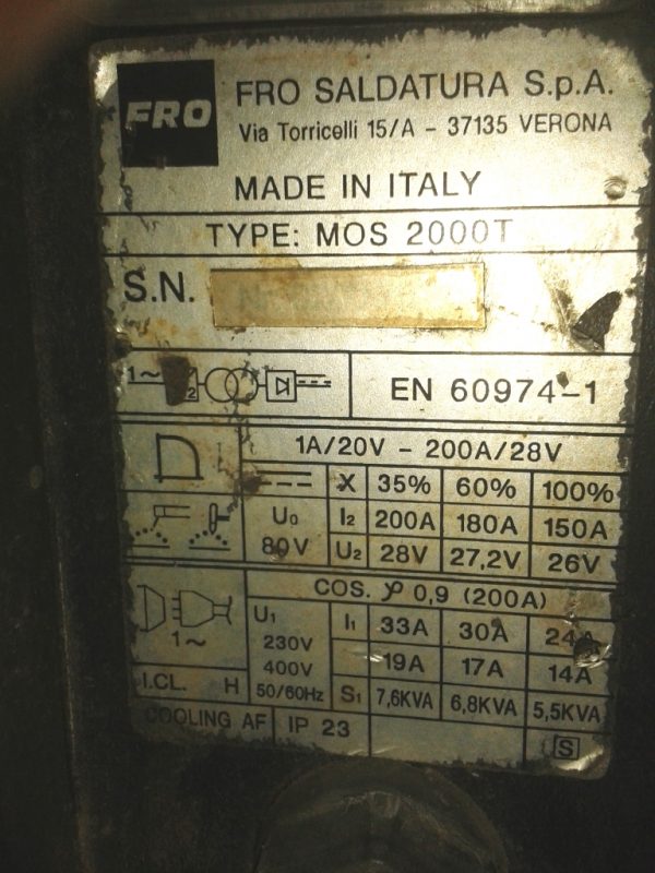 FRO MOS 2000T TIG - SCHEDA135 - Usato